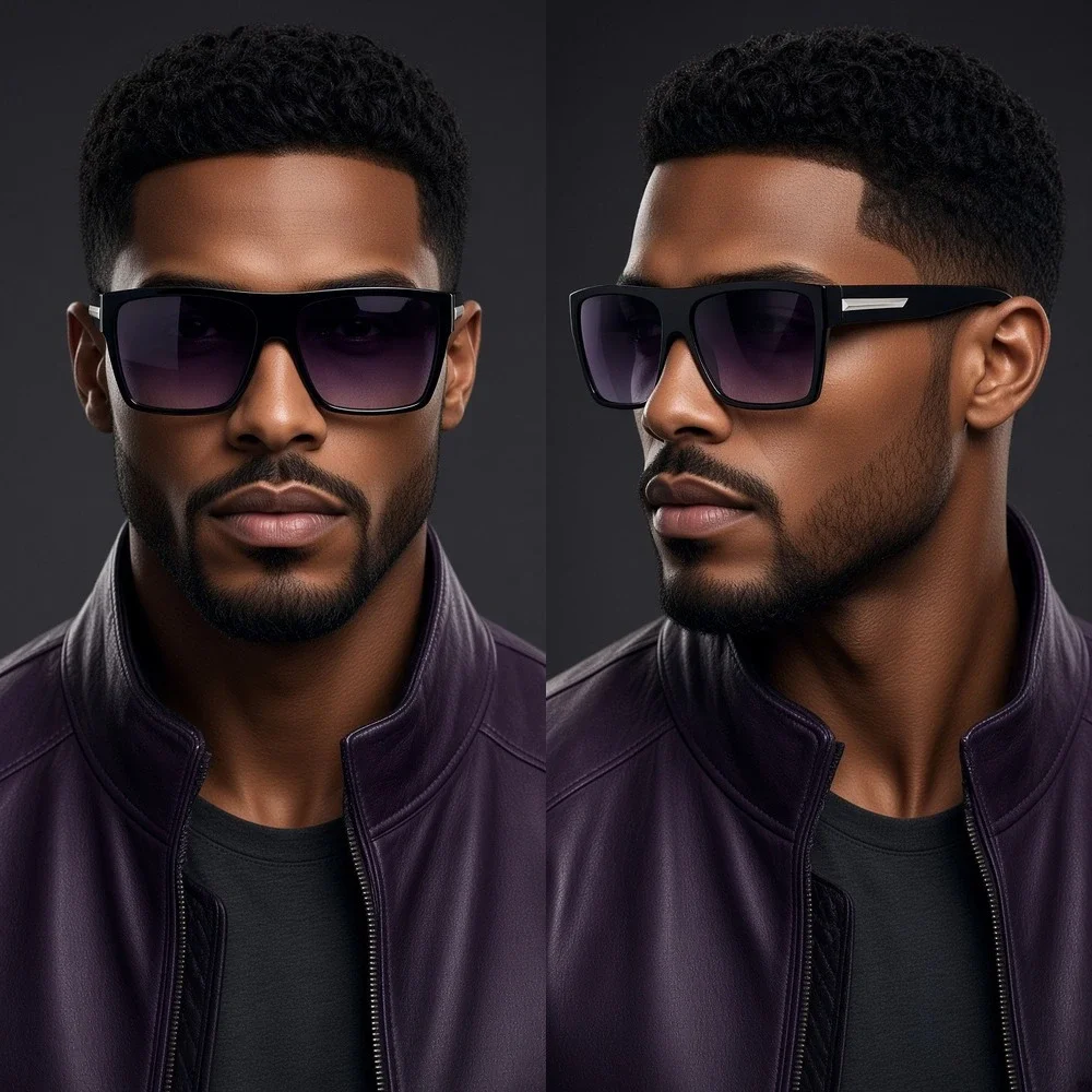 Oversized Square Sunglasses Black Fashion Flat Top Shades Luxury Trendy Men 2026